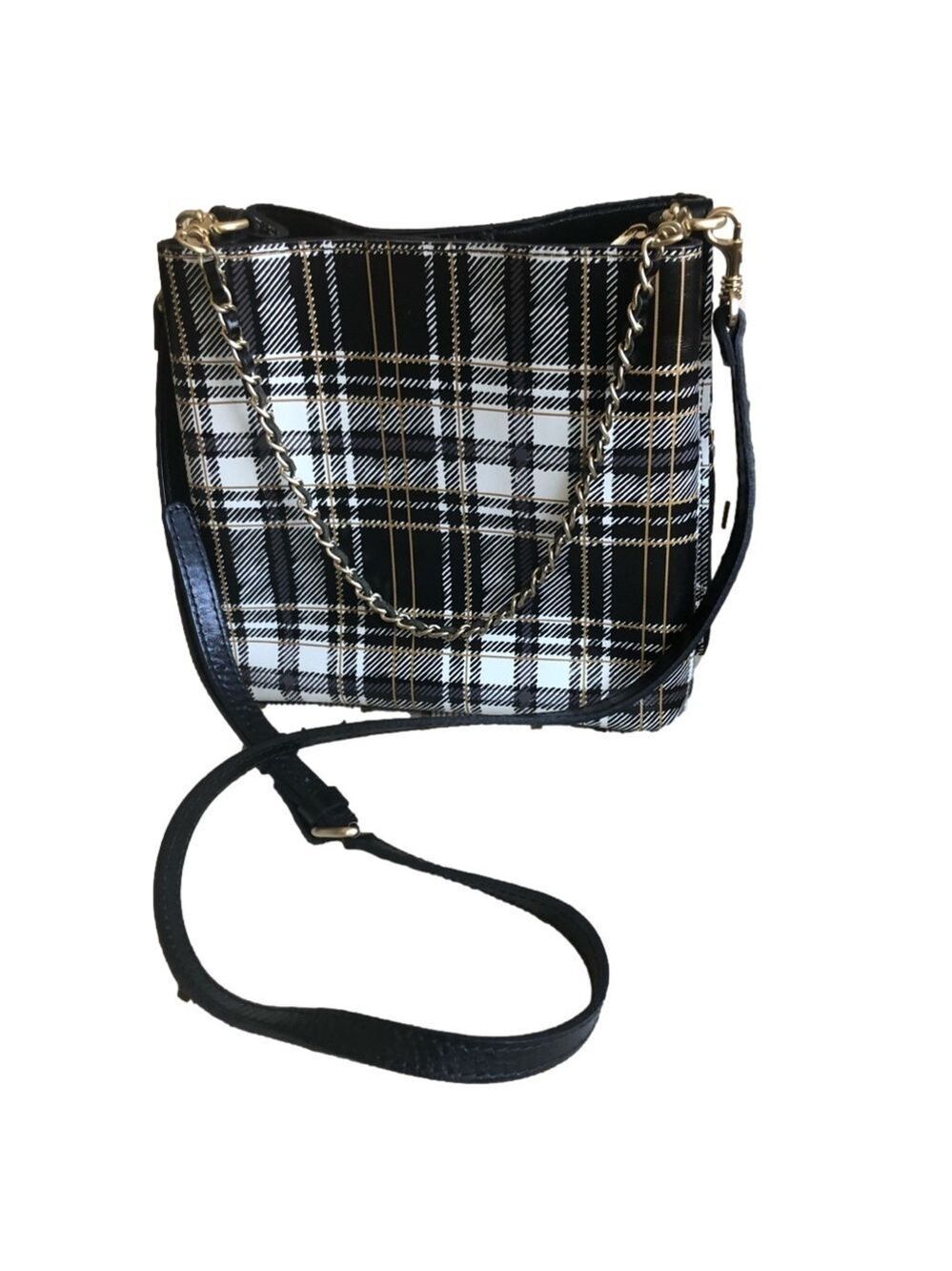 Patricia Nash Ledra Bucket Bag plaid, leather, two detachable straps, like new